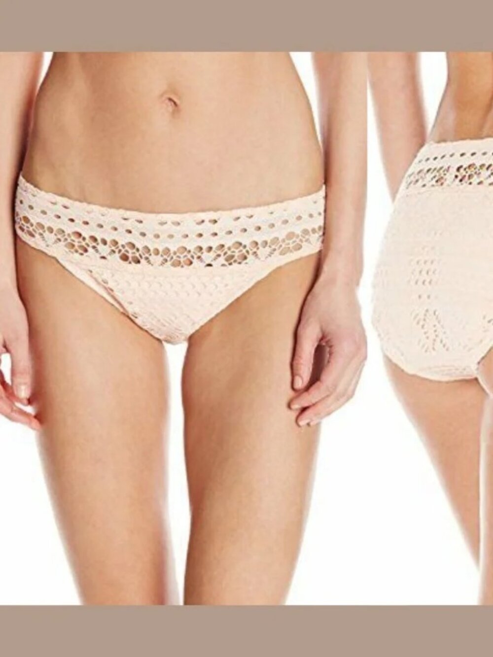 Robin Piccone NEW Crochet Bikini Swim Bottoms MIA Ballet Pink Women's L